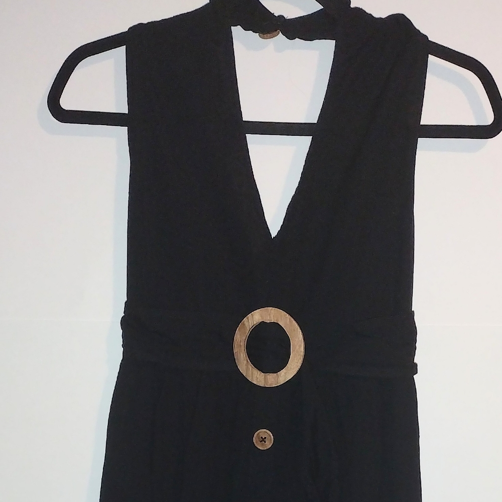 Asos Linen Cotton Blend Black Halter Style Maxi Dress Size 6